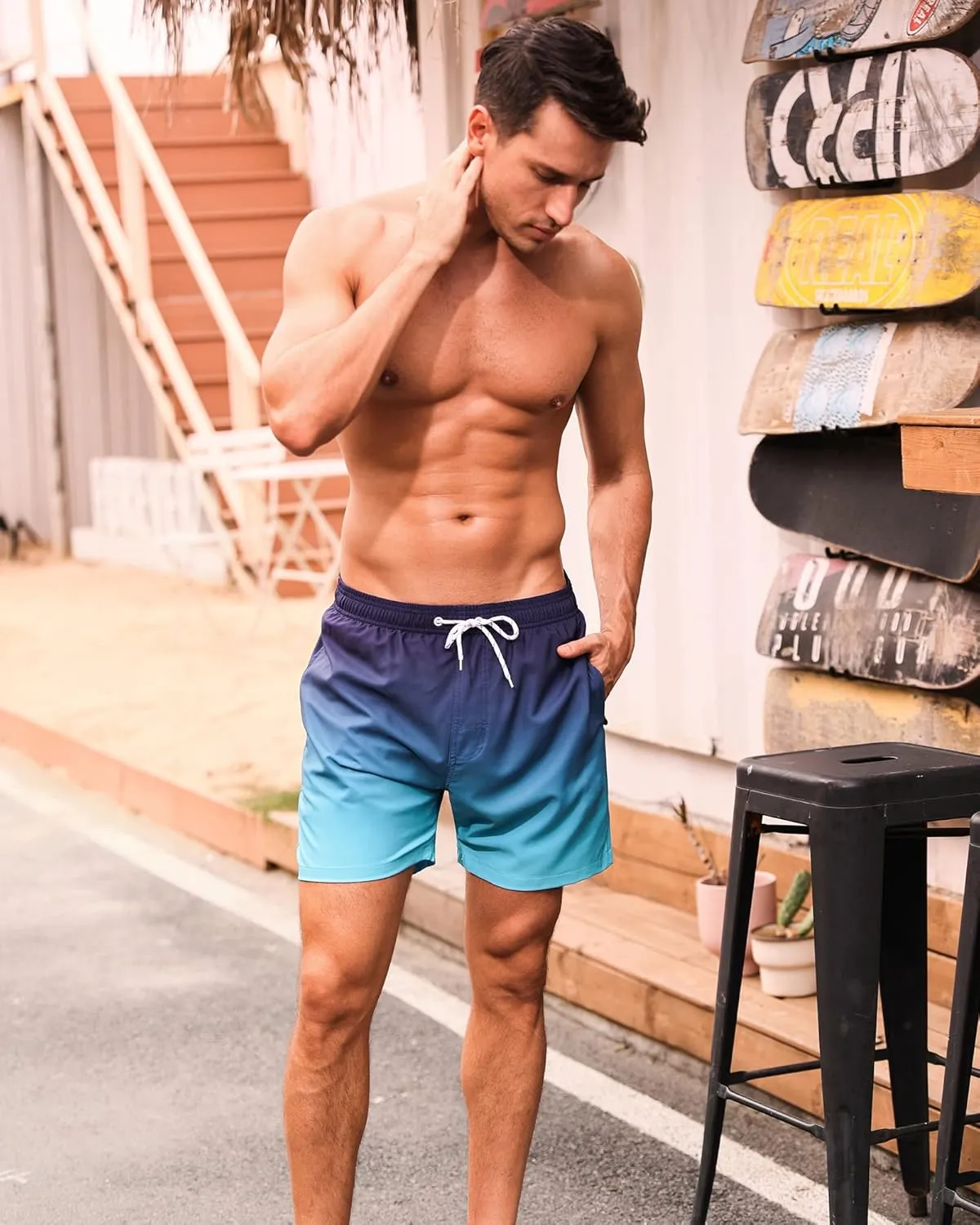SILKWORLD Mens Swimming Trunks with Compression Liner Quick Dry 5 inch Swim Shorts with Zipper Pockets