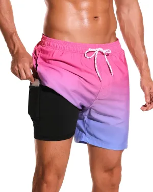 SILKWORLD Mens Swimming Trunks with Compression Liner Quick Dry 5 inch Swim Shorts with Zipper Pockets
