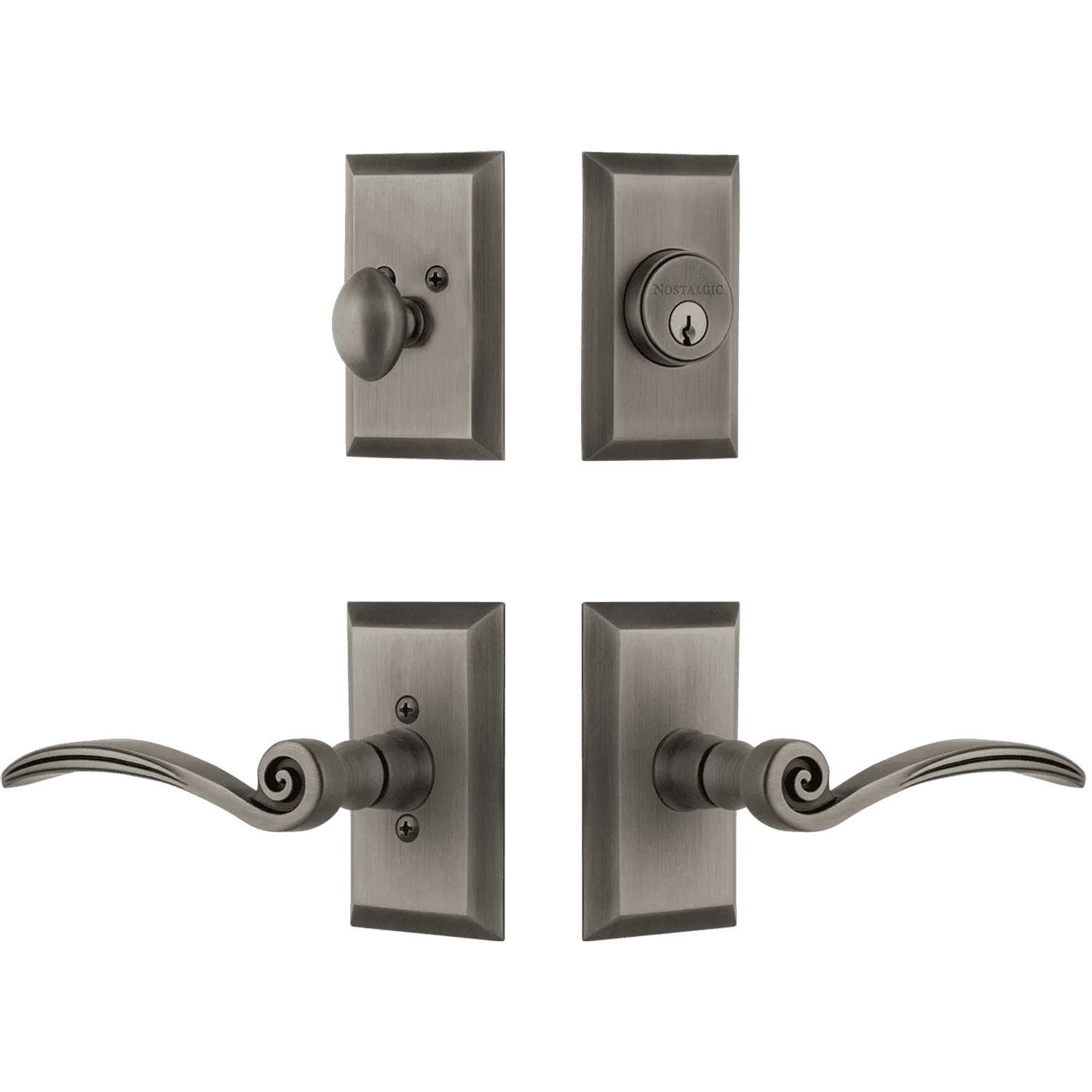 Studio Entry Set with Swan Lever in Antique Pewter