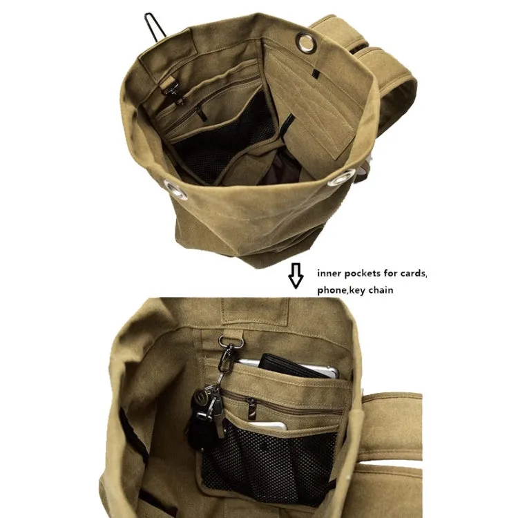 Upgrade Zipper Pockets Outdoor Travel Man Canvas Double Shoulder Backpack Student Schoolbag, Specification: Small Green