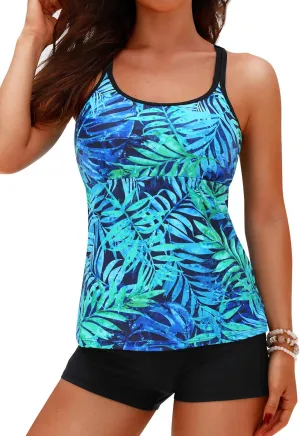 Yonique Two Piece Tankini Swimsuits for Women with Shorts Tummy Control Bathing Suits Athletic Swimwear