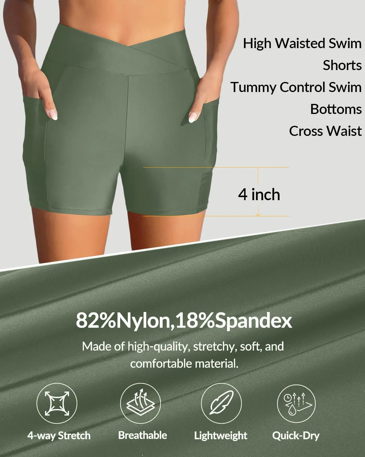 Yonique Womens Swim Shorts High Waisted Swim Bottoms Tummy Control Bathing Suit Bottom Boy Shorts(Available in Plus)